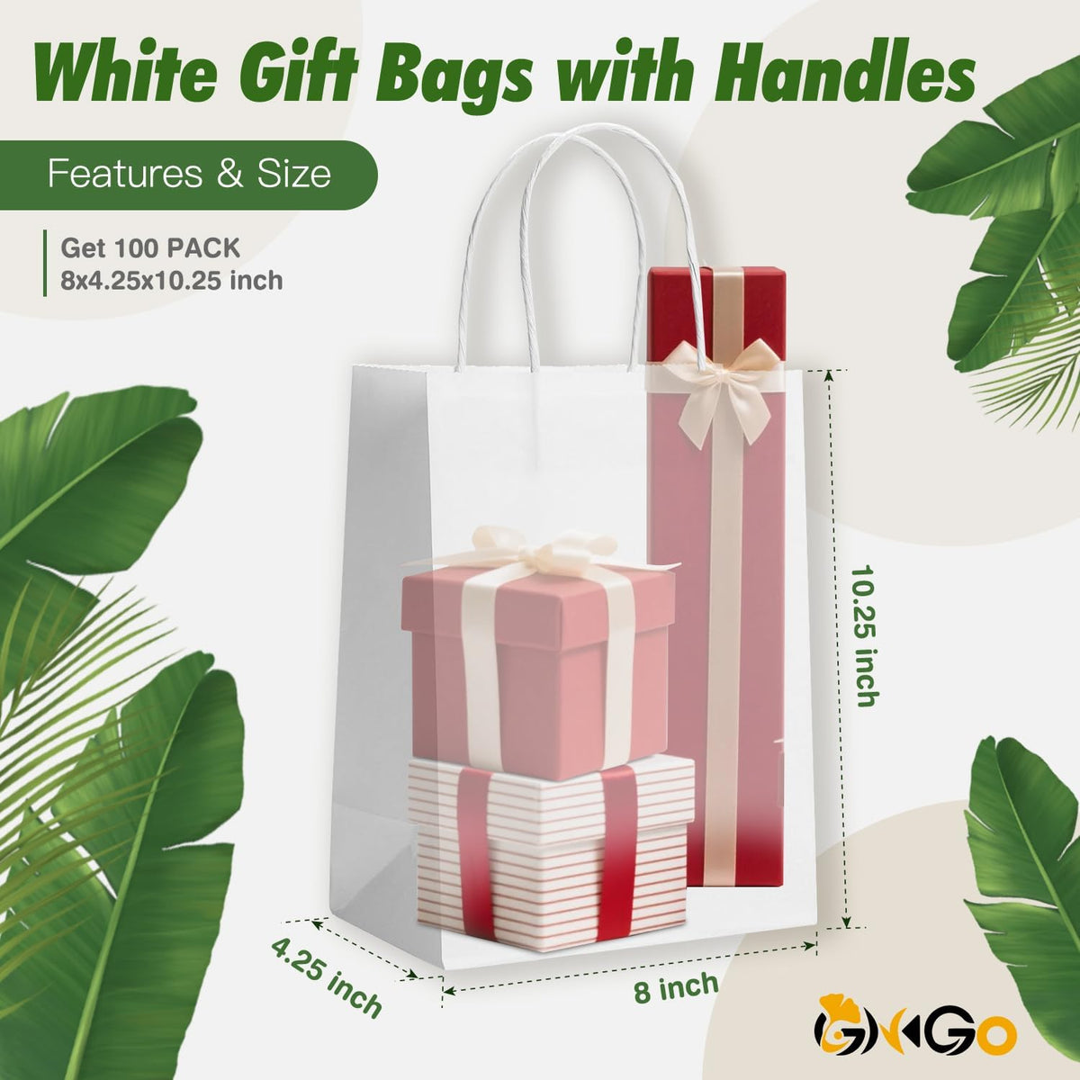 100 Pack White Gift Bags with Handles