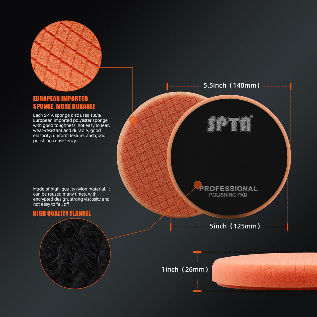 Buffing Polishing Pads, SPTA 5Pcs 5.5 Inch Face for 5 Inch 125mm Backing Plate Mix Cutting Force Buffing Pads Cutting