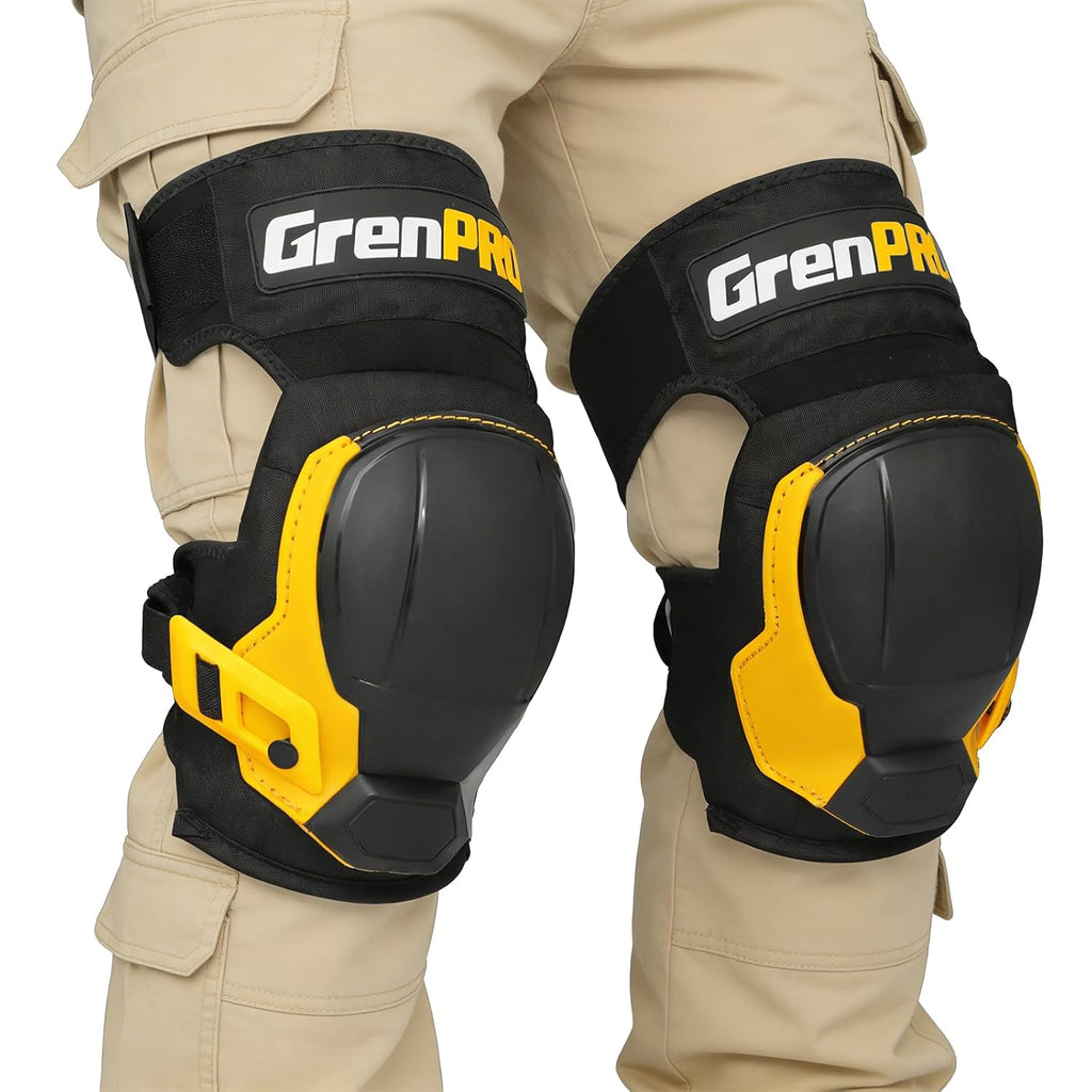 Heavy Duty Knee Pads for Men, Gel Foam, TPR Shell, Construction | POM buckles, neoprene straps, 4-point fastening