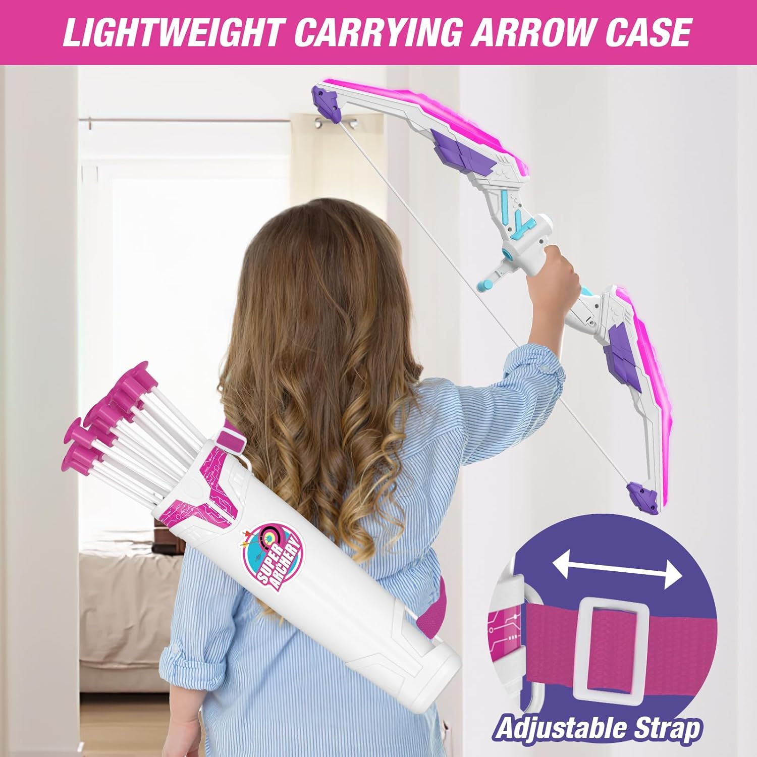 Bow and Arrow for Kids, LED Light Up Girls Archery Set | with 12 Suction Cup Arrows, 1 Hanging Target, 3 Score