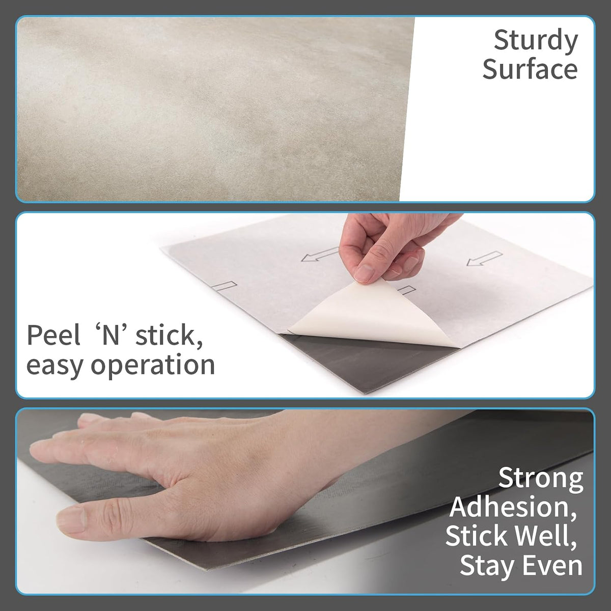 30-Pack Peel and Stick Vinyl Floor Tiles, 12 x 12 in, Slate
