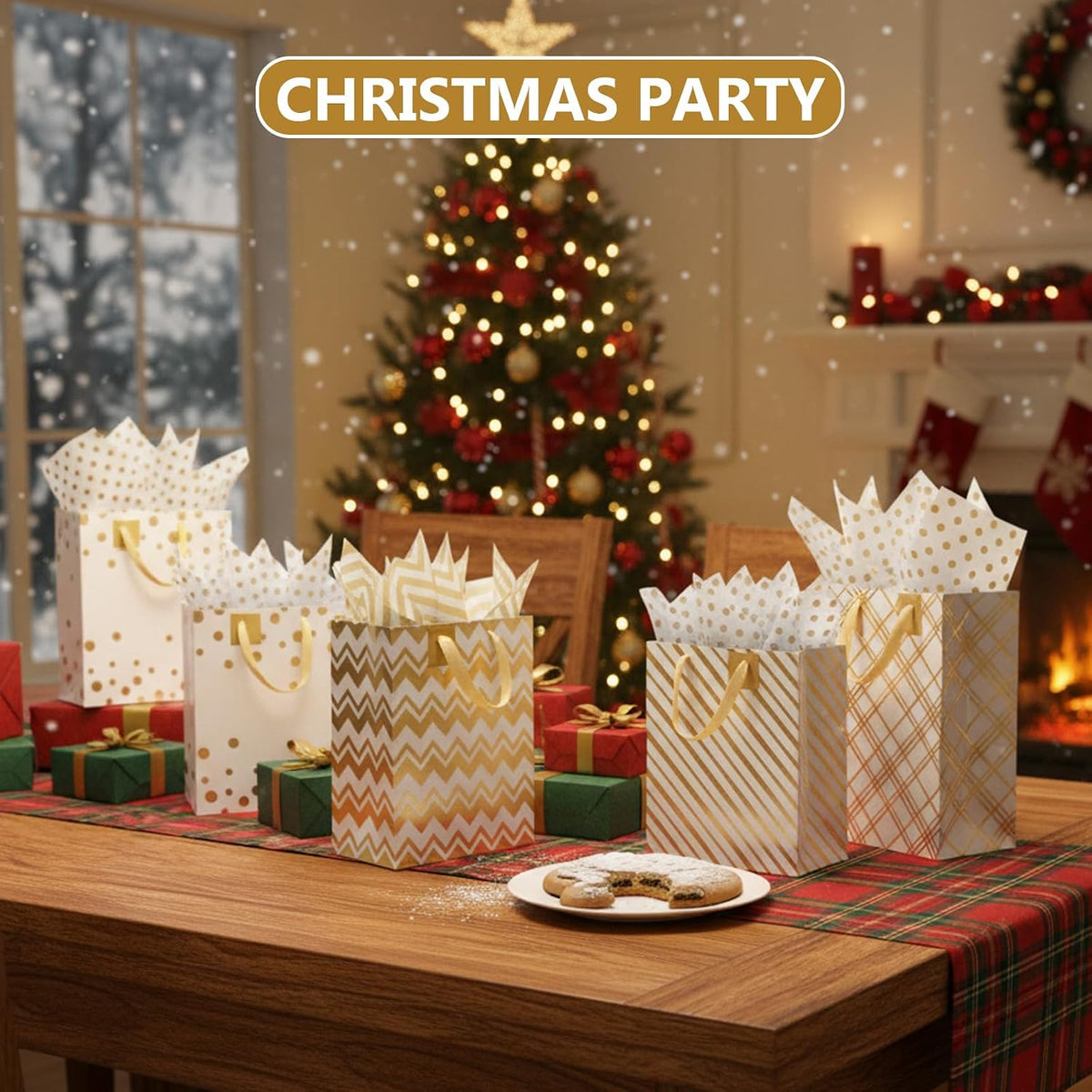 12 Pcs Assorted Gift Bags with Handles Metallic Gold,White.gold