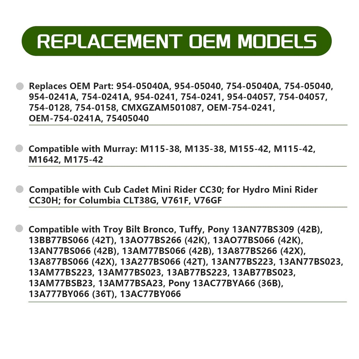 954-05040 754-0241 Mower Belt Deck Belts Compatible with Craftsman Murray MTD Troy Bilt for Cub Cadet 754-05040 954-0241 42" Deck Lawn Mowers Parts 5/8'' x 35.25''