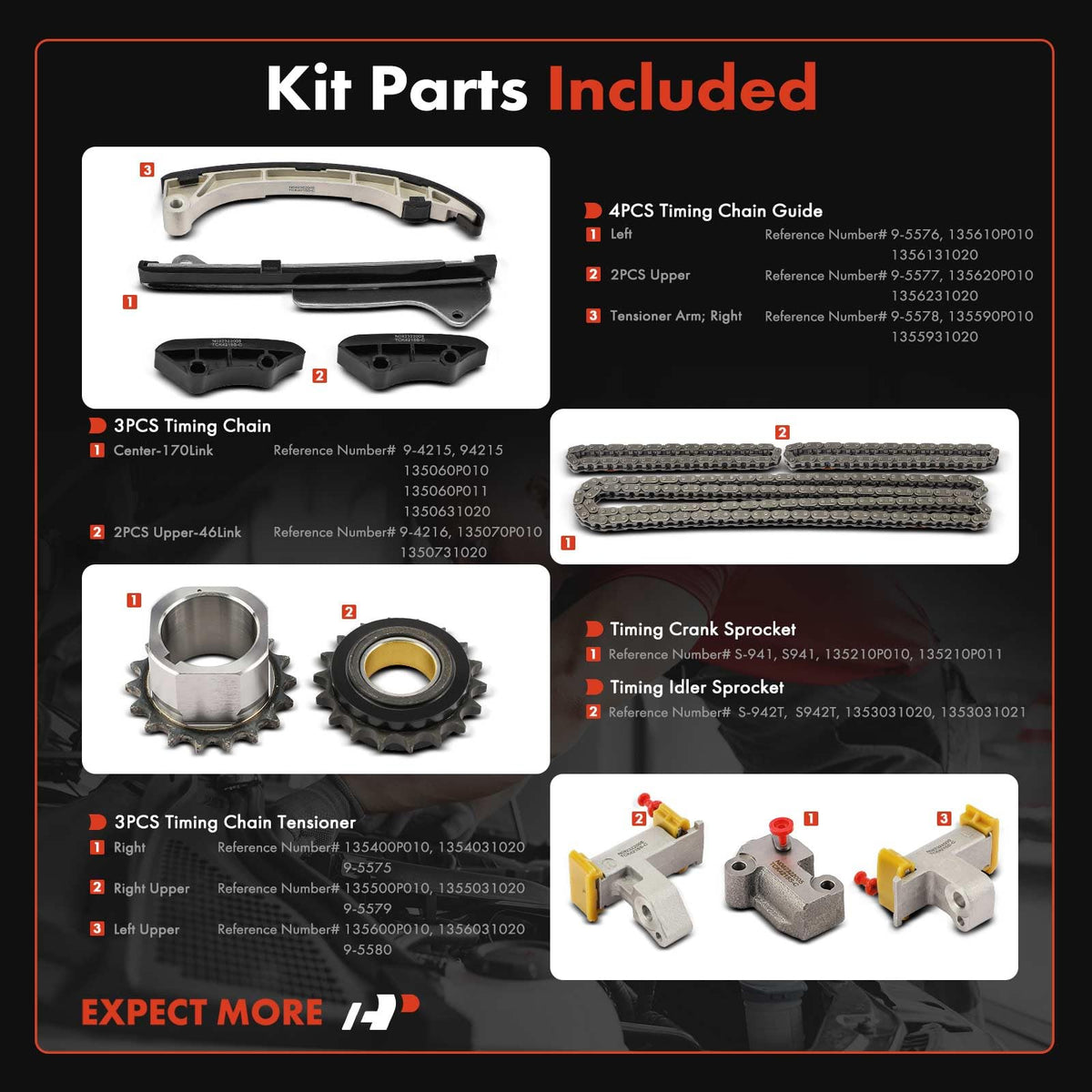 A-Premium Engine Timing Chain Kit W/Sprocket Tensioner Guide 2.5L 3.0L 3.5L