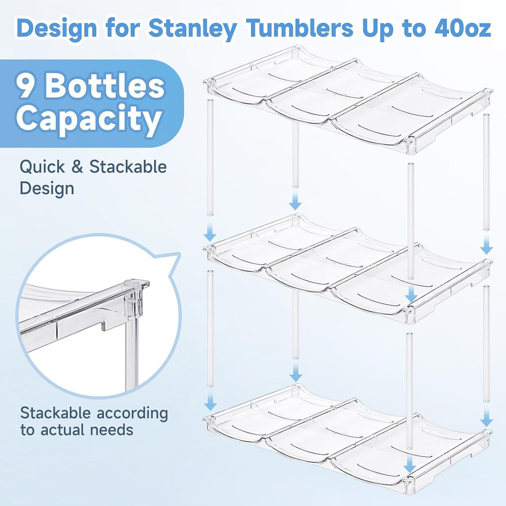 Stackable Water Bottle Organizer for Stanley 40 oz Tumbler, Water Bottle Holder for Cabinet, Pantry Kitchen