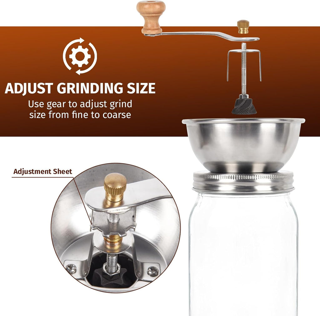 Mason Jar Coffee Grinder, Manual Coffee Grinder Lid Attachment for Wide Mouth Mason Jars, Stainless Steel Mason Jar