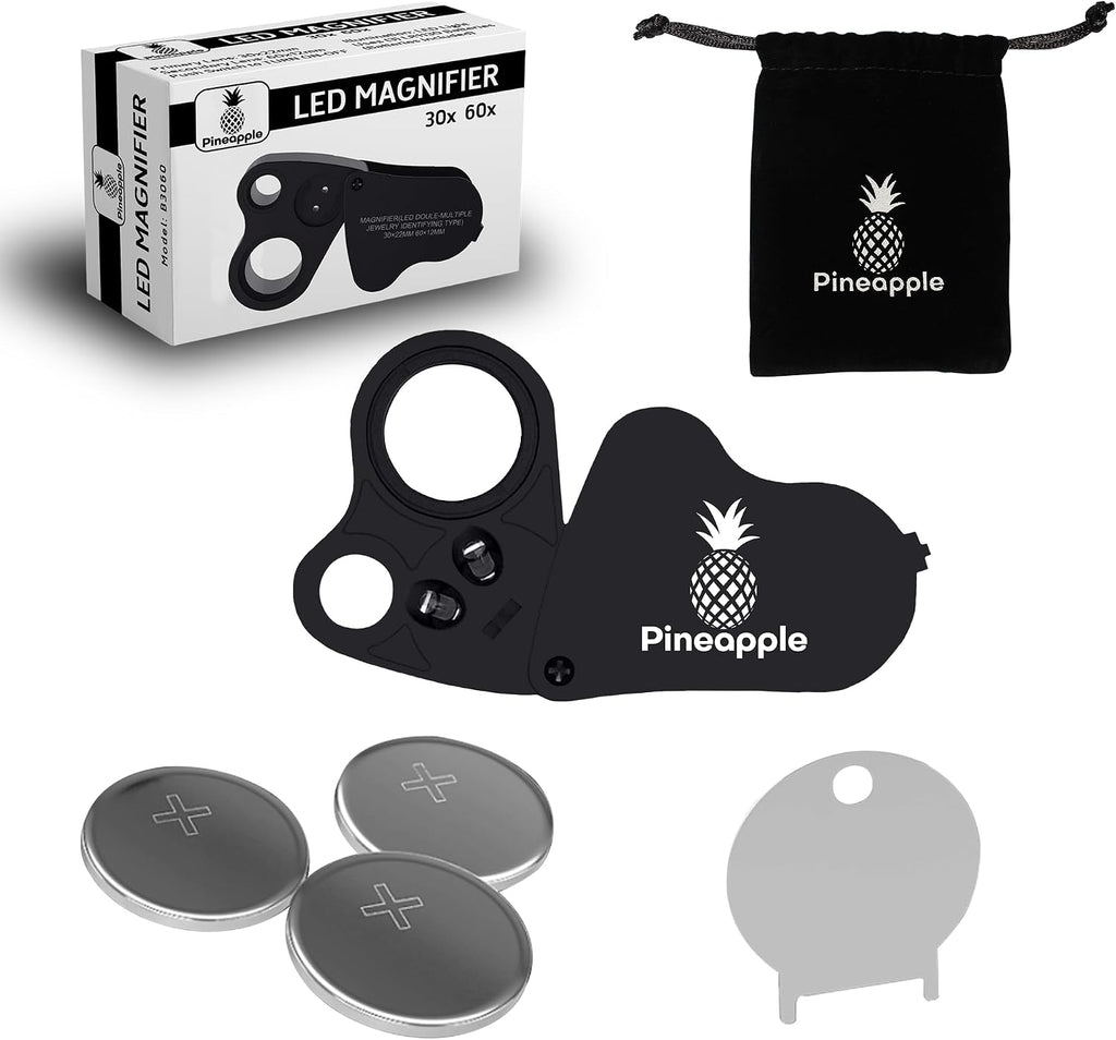 30X 60X Jewelers Loupe Magnifier with Light, Lighted Magnifying Glass Jewelry Loop, Pocket Magnifier for Coins