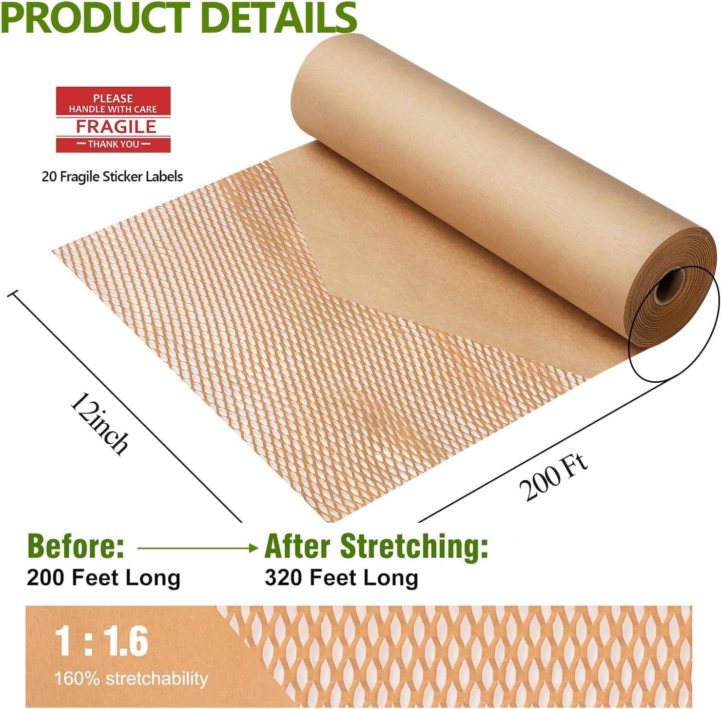 Honeycomb Packing Paper,12 inch x 200 ft Bubble Cushioning Wrap for Packing Moving,Products Gifts Wrapping