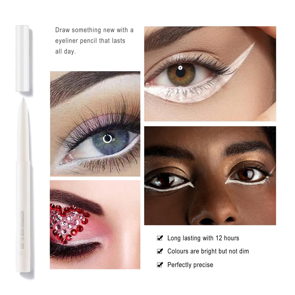 Retractable White Eyeliner Pencil - Creamy, Pigmented, Smudge-Proof Eye Liner Pen