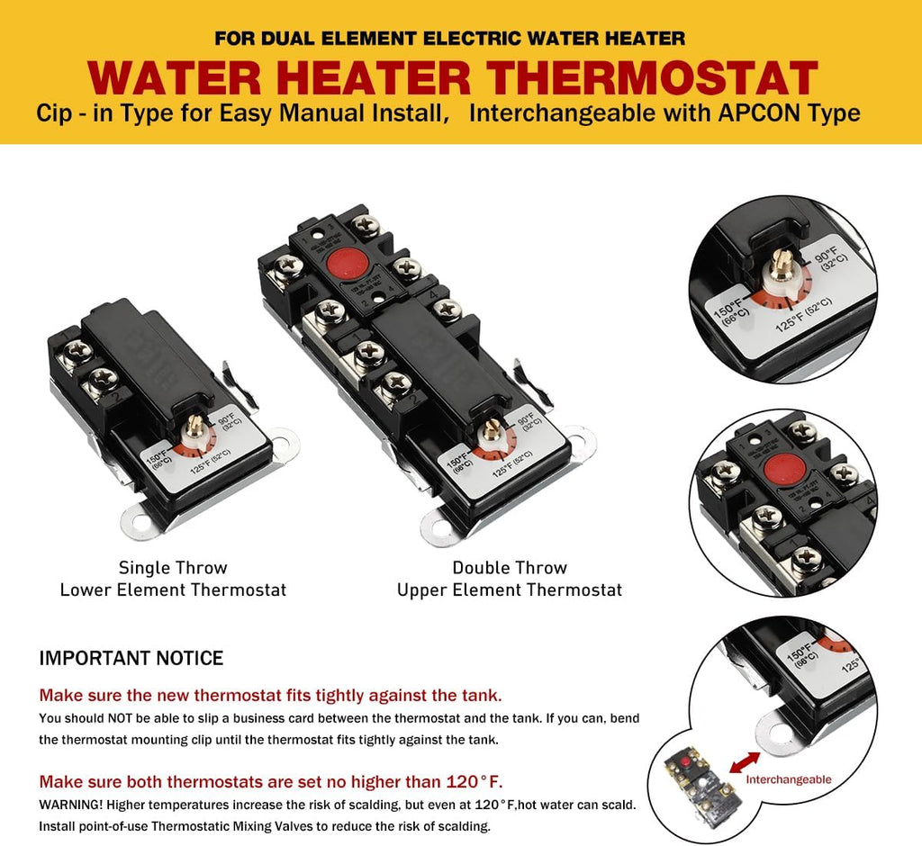 Electric Water Heater Thermostat,Include 1x KST203 Upper Thermostat & 1x KST200 Lower Thermostat,UL