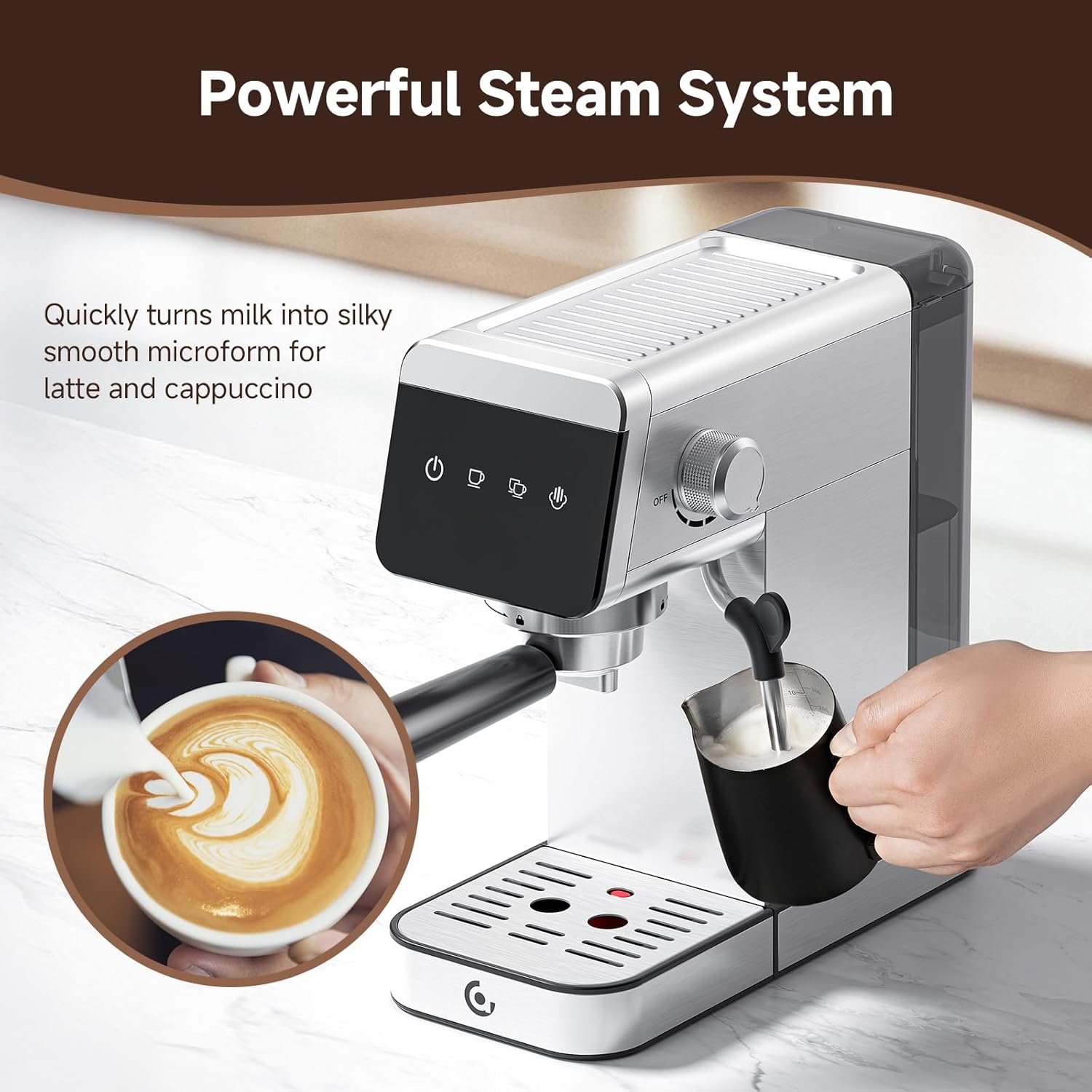 Espresso Machine 20 Bar, Compact Coffee Maker with LED Touch Screen & Milk Frother, Brushed Stainless Steel Housing