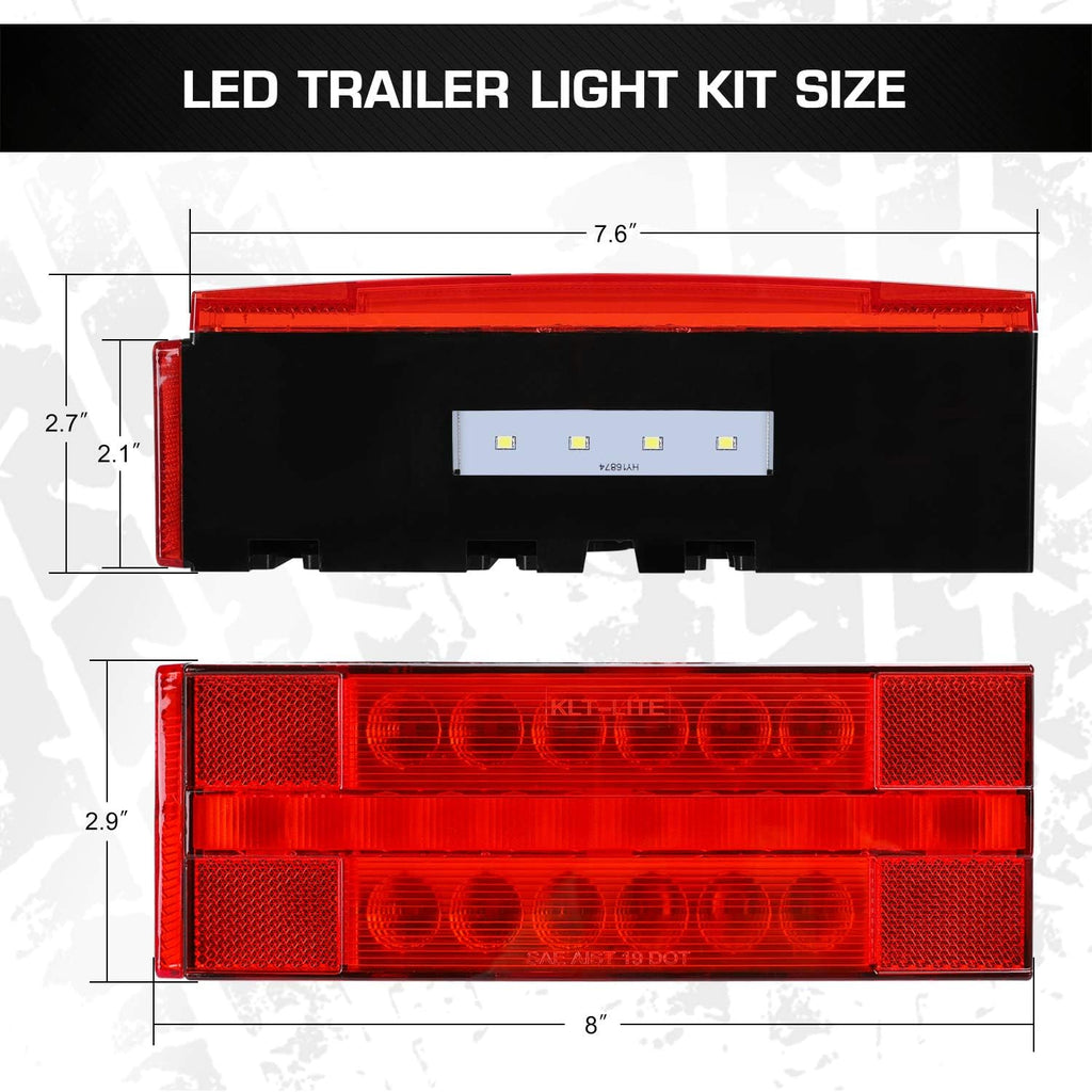 12V LED Submersible Low Profile Rectangular Trailer Light Kit