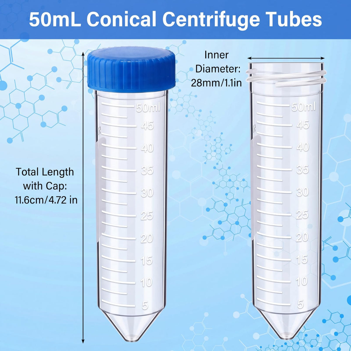 600 Pcs Plastic Centrifuge Test Tubes with Screw Caps, Blue