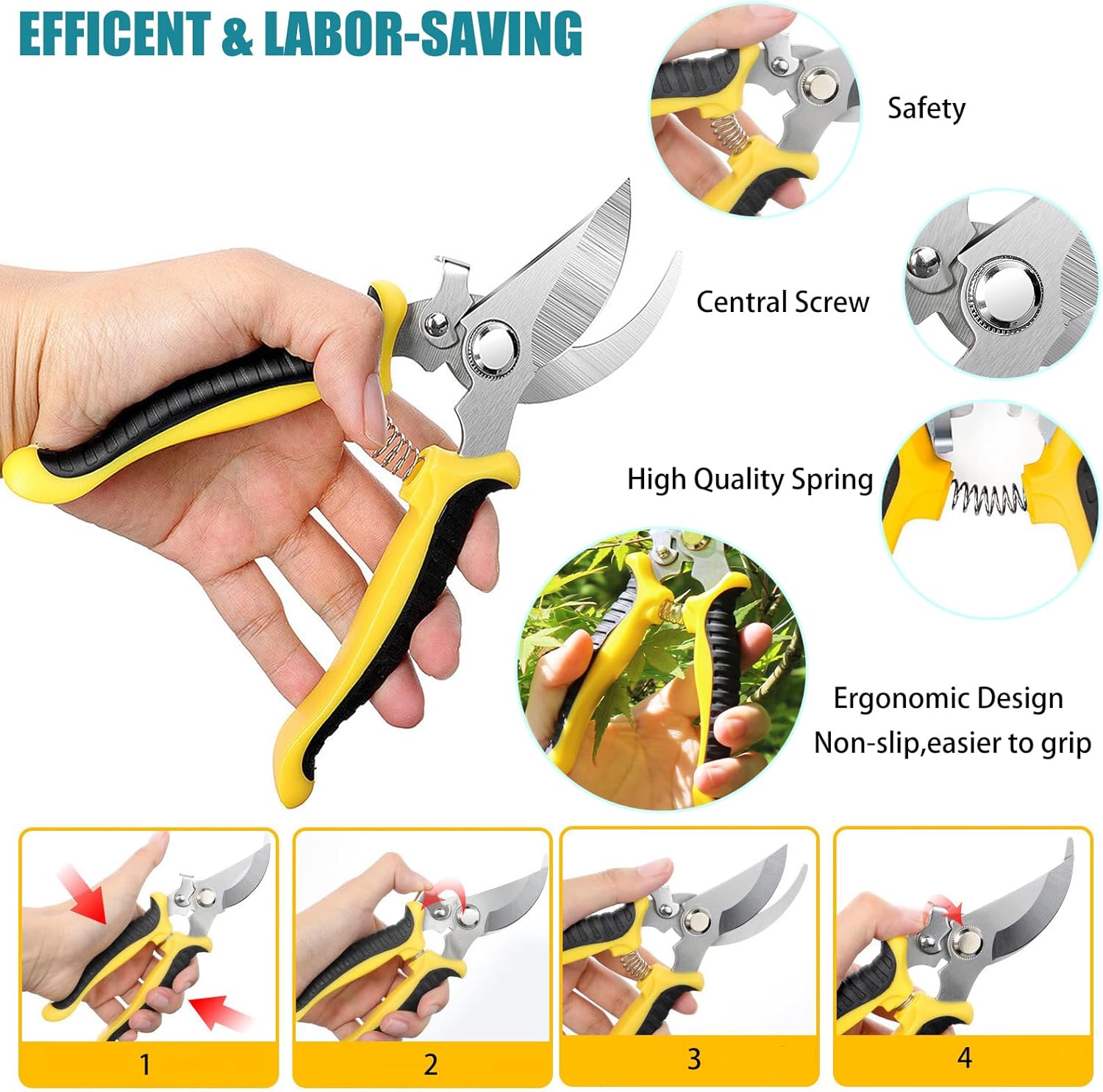 Pruning Shears, 3 Pack Garden Shears, Clippers Handheld, Stainless Steel Garden Snips, Pruners for Gardening