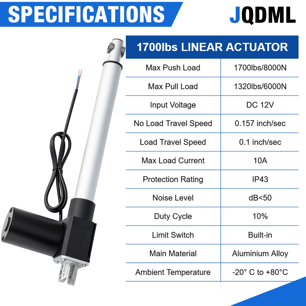 JQDML 4 Inch Stroke 1700 lbs Heavy Duty Linear Actuator 12V