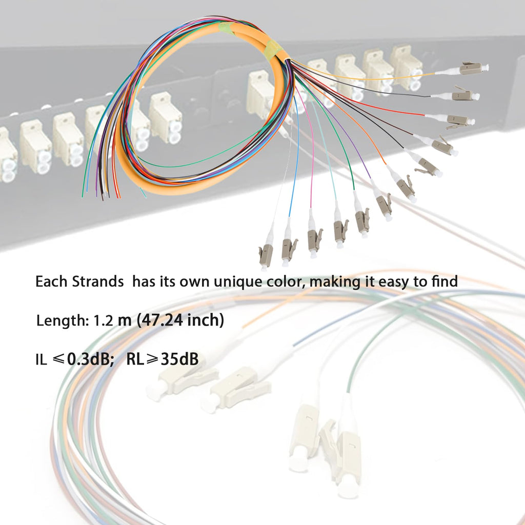 12-Strand LC OM1 Multimode Pigtail 1.2m, 4-Pack