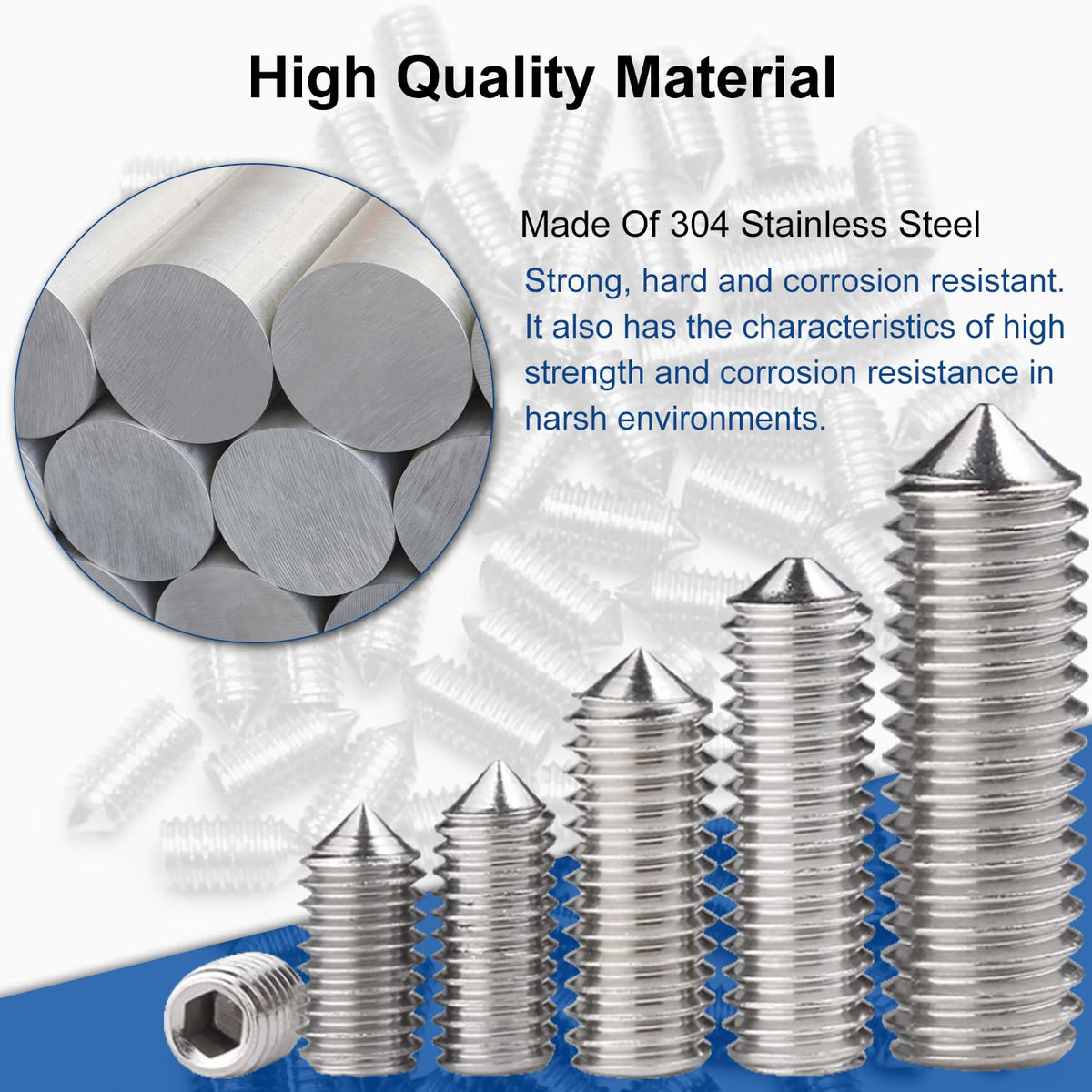 30Pcs M5 x 16mm Cone Point Allen Head Set Screws, 304 Stainless Steel