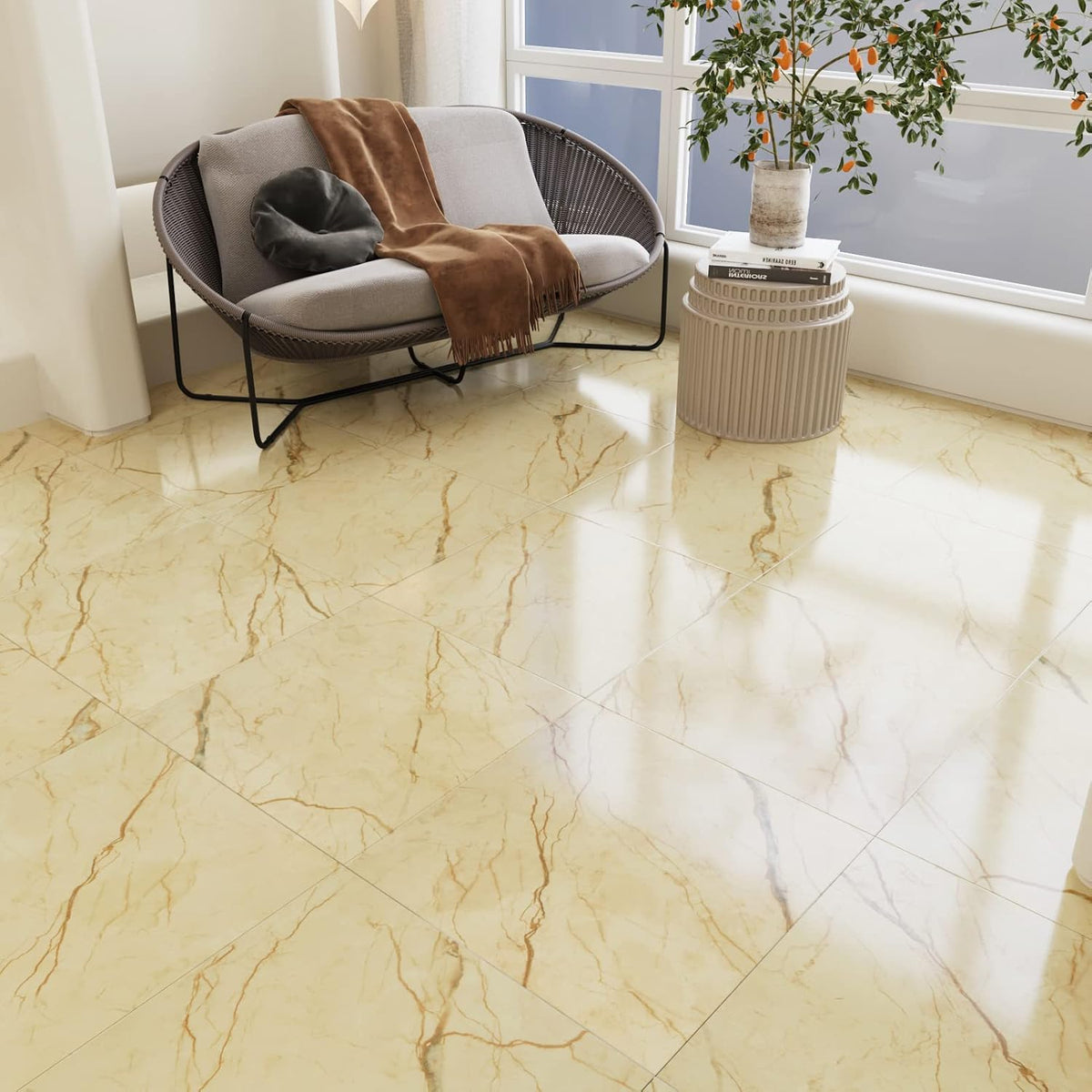 Peel and Stick Waterproof Floor Tile Yellow Marble Floor Tiles Bathroom Flooring Tile Peel and Stick Tiles Self