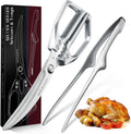 Kitchen Scissors and Cooking Tong Set - Silver Kitchen Shears for Food with Stainless Steel BBQ Tongs, Japanese Style