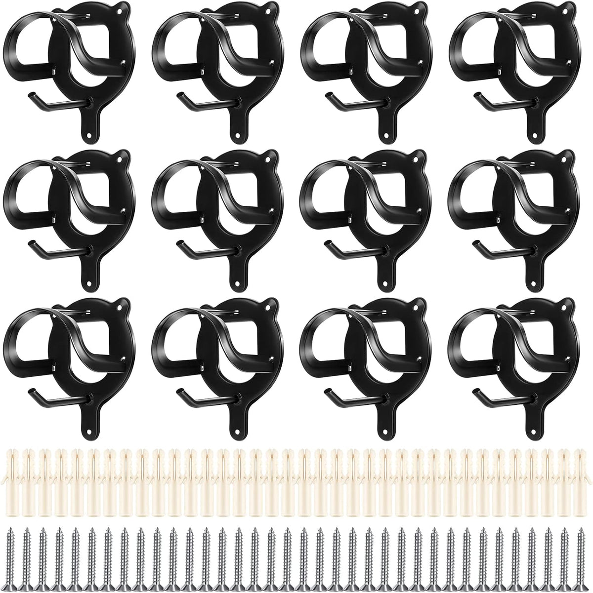 12 Pcs Bridle Hook Metal Holder Wall Mount Horse Barn, Black