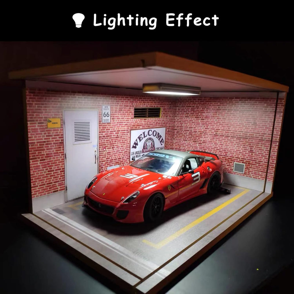 1/18 Scale Model Car Display Case - 1:18 Car Garage Display Case with Clear Acrylic Cover and LED Lighting for
