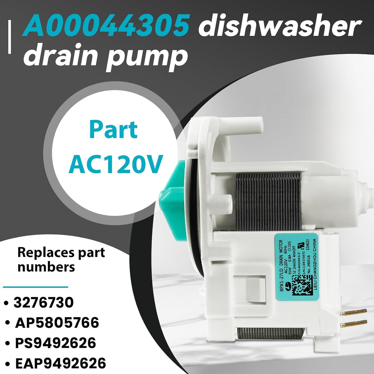 A00044305 3276730 Dishwasher Drain Pump