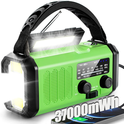Hand Crank Emergency Radio,37000mWhSolar Powered Hand Crank Portable NOAA AM FM Weather Radio with 3Mode Flashlight