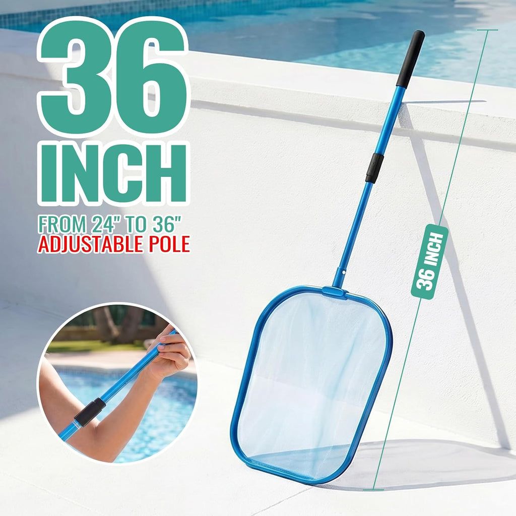 36" Hot Tub Pool Skimmer Net with Pole All-Metal Aluminum Frame & Handle for Small Above Ground Pools - Lightweight