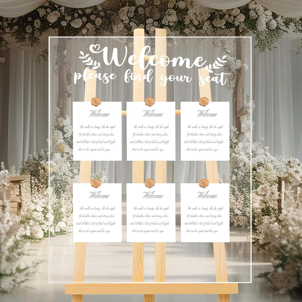 24x18 Inch Acrylic Wedding Seating Chart Board Display - Welcome Please Find Your Seat Sign for Reception with 15 Wax