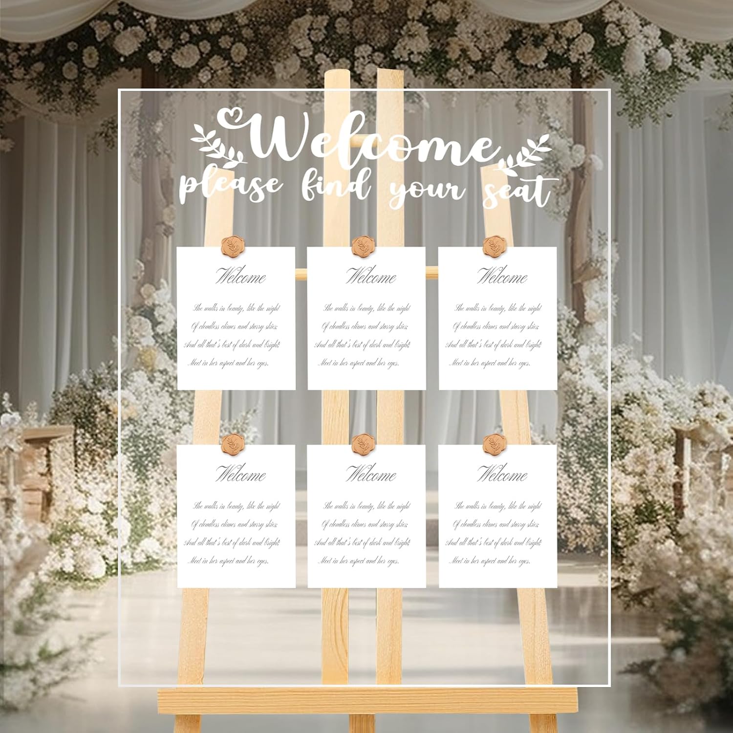 24x18 Inch Acrylic Wedding Seating Chart Board Display - Welcome Please Find Your Seat Sign for Reception with 15 Wax