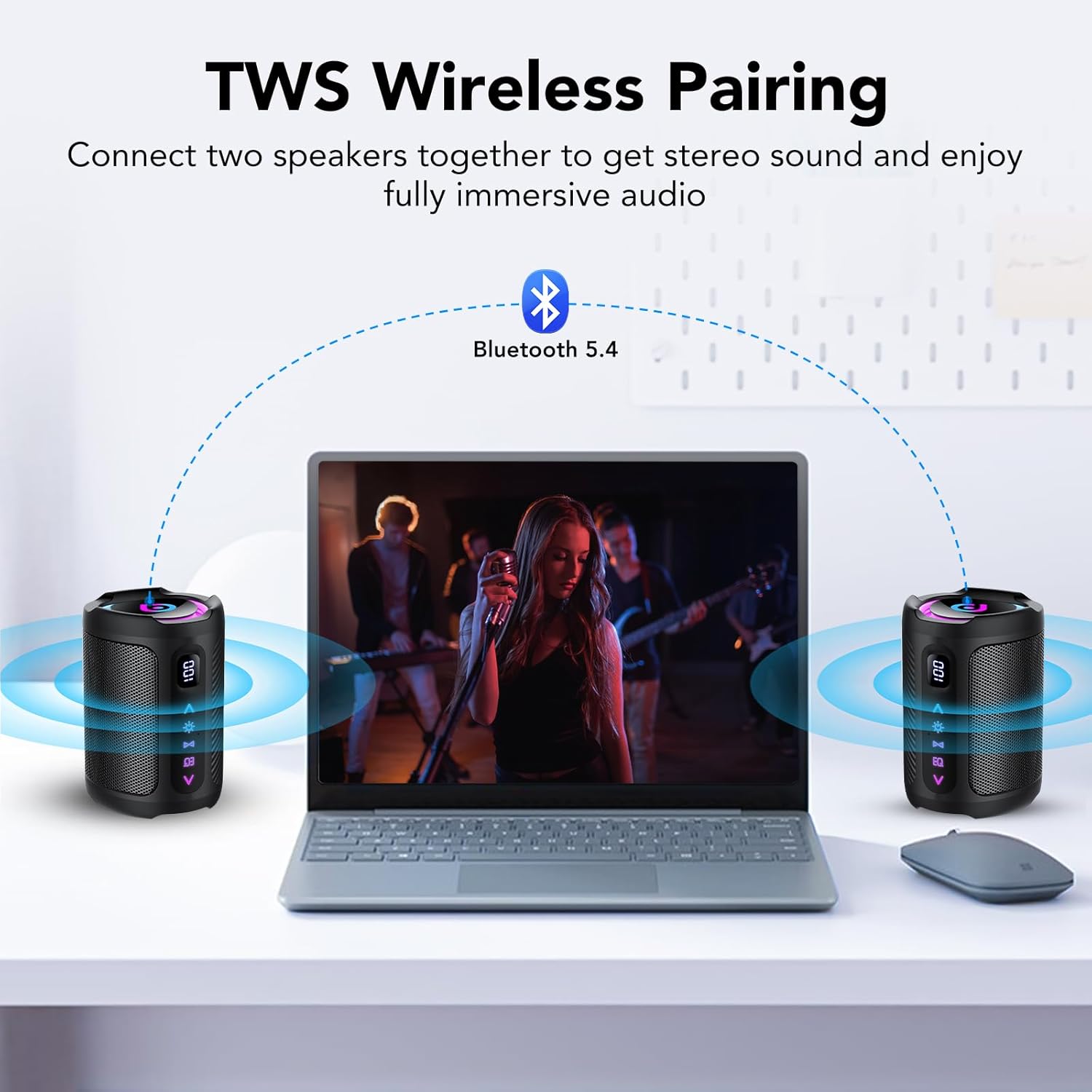 Bluetooth Speaker, 2026 Portable Wireless Speakers with Led Light, Bluetooth 5.4, 15H Playtime, Enhanced Bass, IPX7