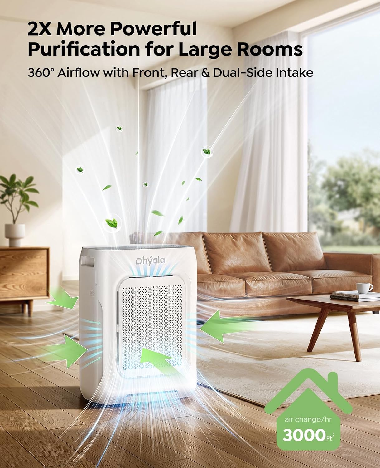 Air Purifier for Home Large Room up to 3000Ft², HEPA Air Purifier with Washable Double-Sided Filters, Smart WiFi, AQI