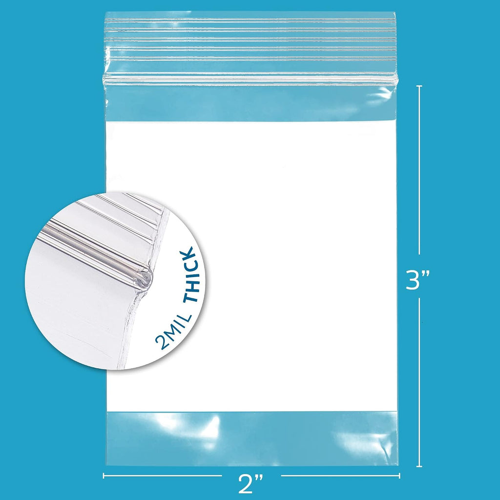2 x 3 2Mil Small Plastic Bags, 1000 pack, Write on White Block, Reclosable