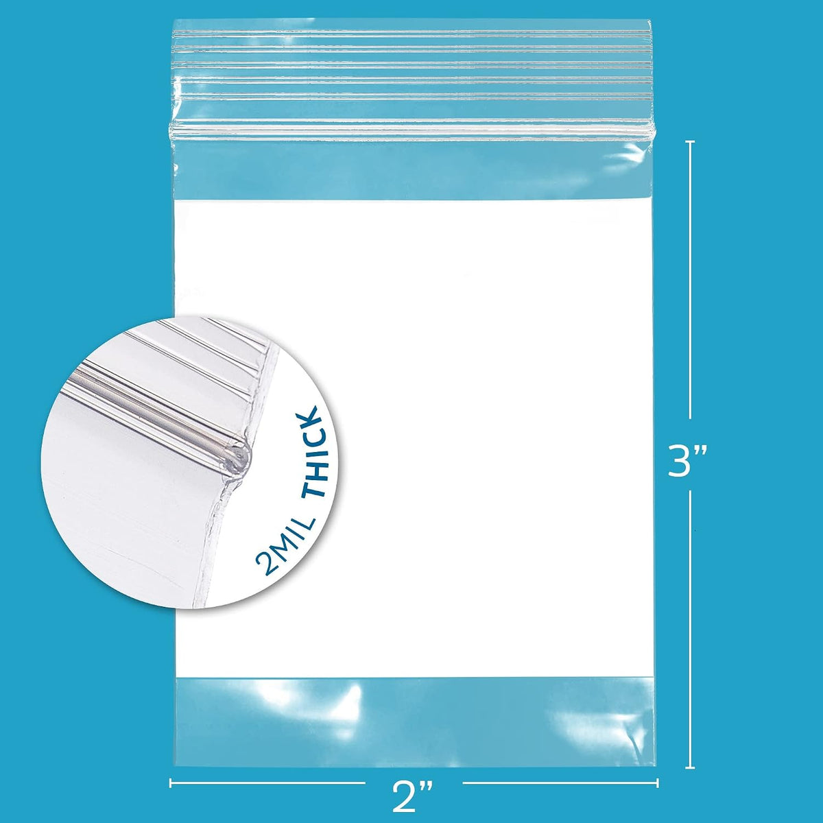 2 x 3 2Mil Small Plastic Bags, 1000 pack, Write on White Block, Reclosable