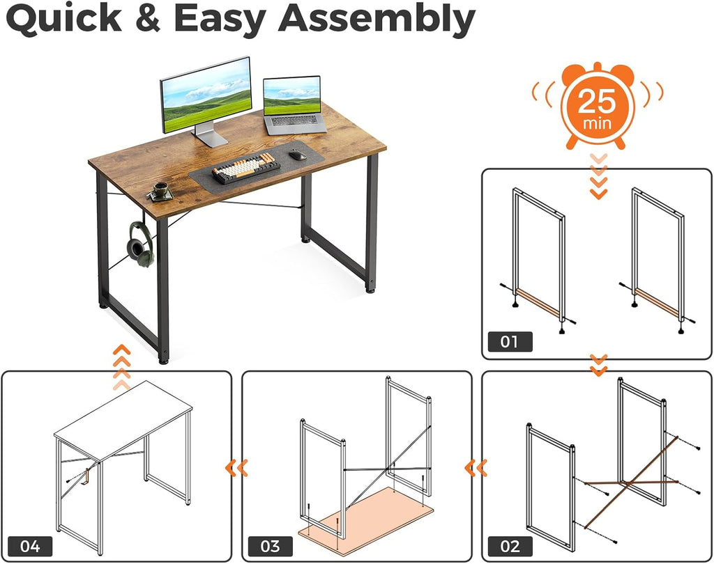 40 Inch Small Computer Desk for Home Office, Study Writing Table for Small Spaces, Simple Modern Desk with Headphone