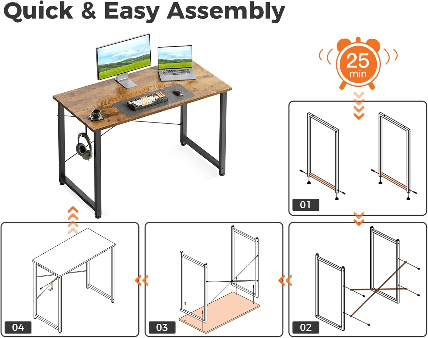 40 Inch Small Computer Desk for Home Office, Study Writing Table for Small Spaces, Simple Modern Desk with Headphone