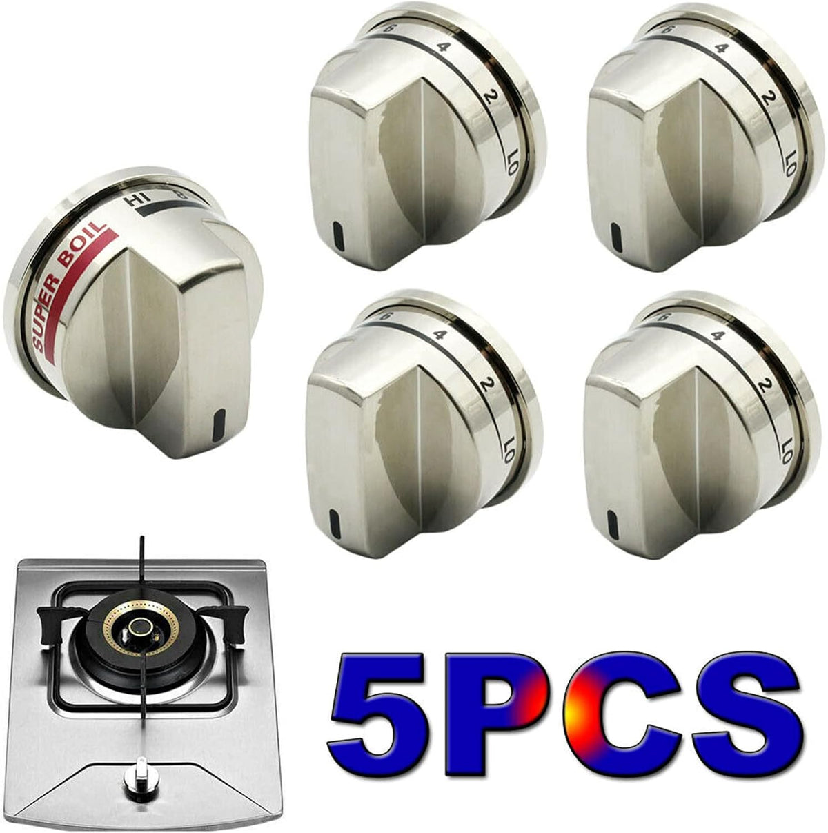 Mintu 4 Gas Stove Knobs & 1Pcs Super Boil Knobs Replacement for Range - LG RangeStoveOven Model LGSF0230 Parts LRG30855ST, LRG30355ST, LRG30357ST
