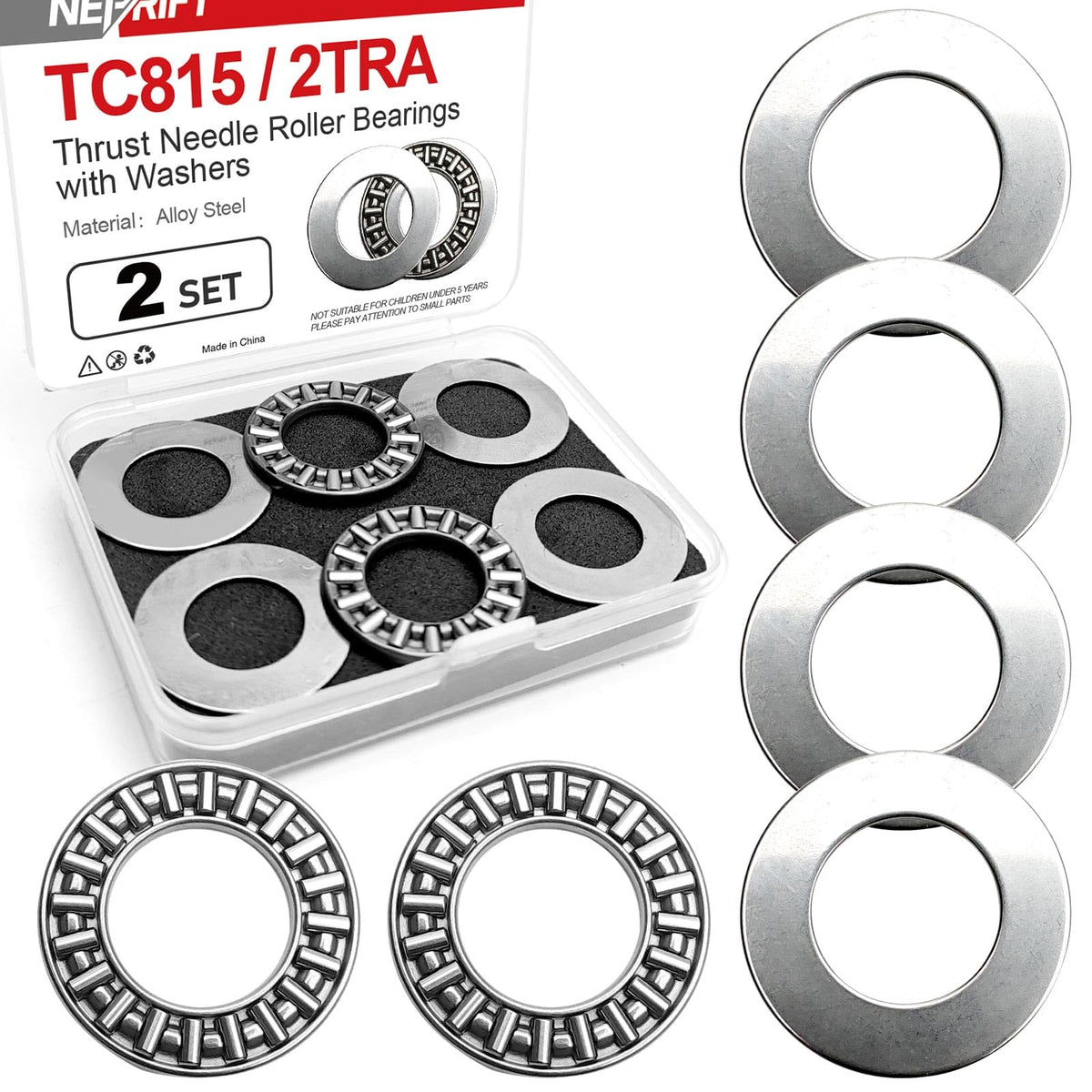 Neprift 2 Sets TC815+2TRA Thrust Needle Roller Bearings, 1/2"