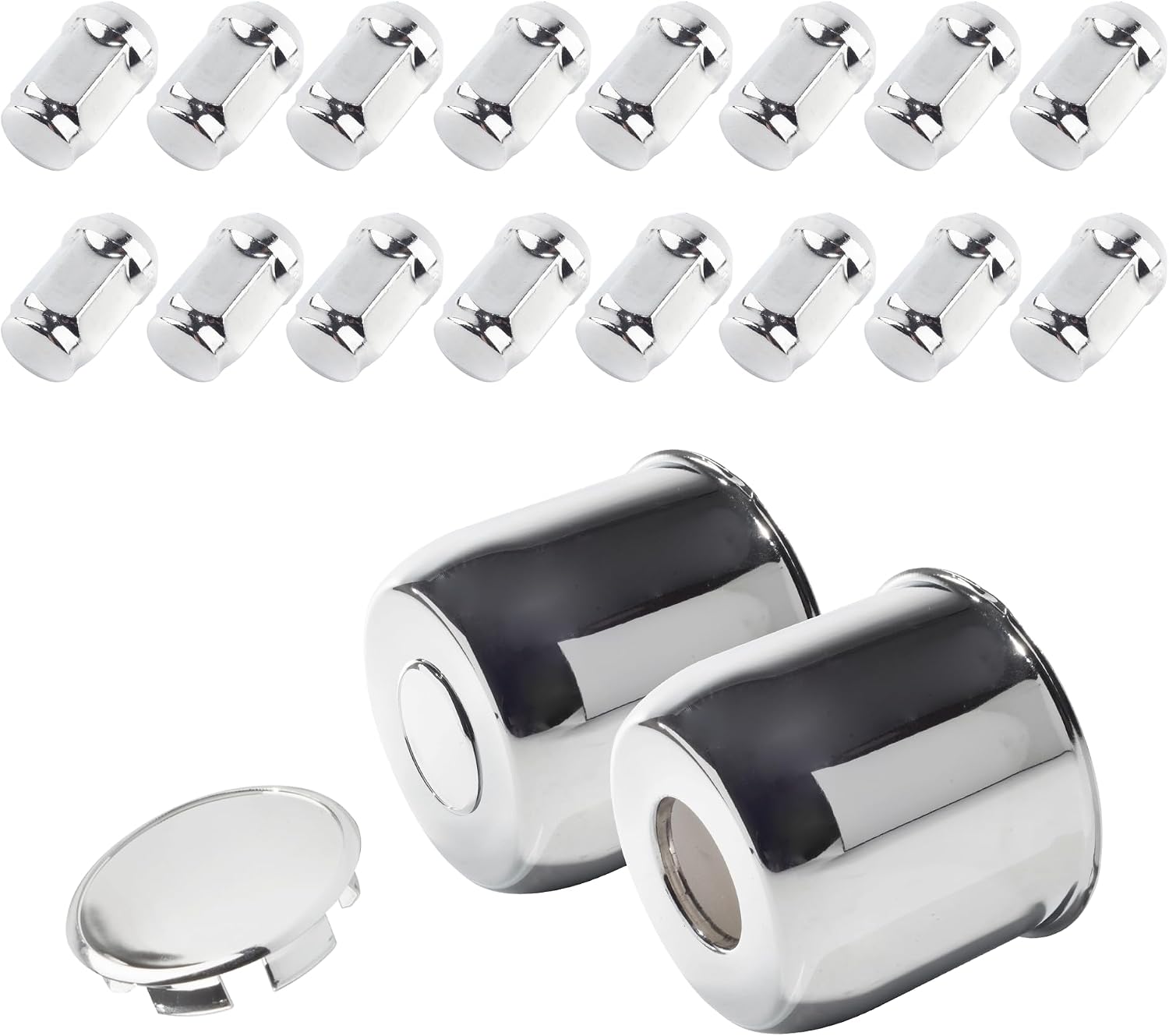 2-Pack Trailer Push Through Center Caps and Trailer Lug Sets - Fit 4.88-4.9in Wheel Center Caps Chrome Wheel Cover