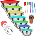 Mixing Bowls with Lids Set, 7 PCS Stainless Steel Mixing Bowls with 3 Grater Attachments, Size 4.5, 4, 3.5, 2.1, 1.5