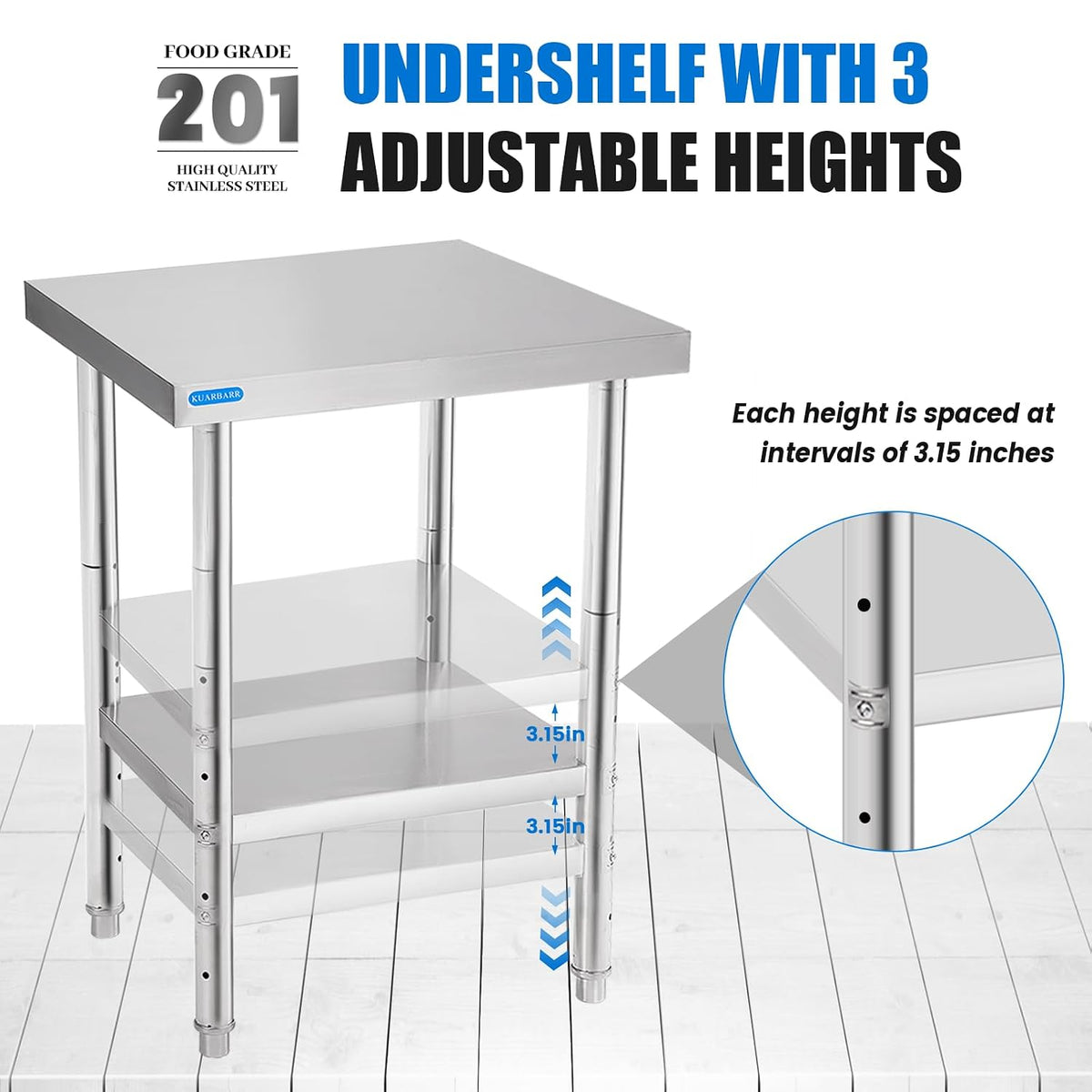 Stainless Steel Table for Prep & Work with Undershelf 18 x 24 Inches NSF Metal Commercial Kitchen Prep Table with