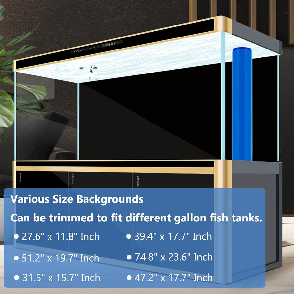 Black Aquarium Background Fish Tank Film, Static Cling, 31.5 x 15.7 in