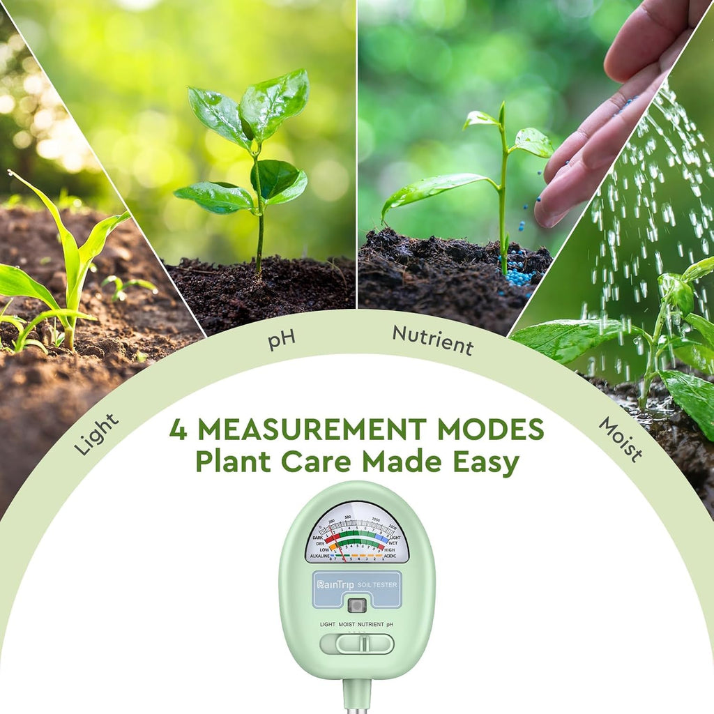 Soil Moisture Meter,4-in-1 Soil Ph Meter, Soil Tester for Moisture, Light,Nutrients, pH,Soil Ph Test Kit, Great for