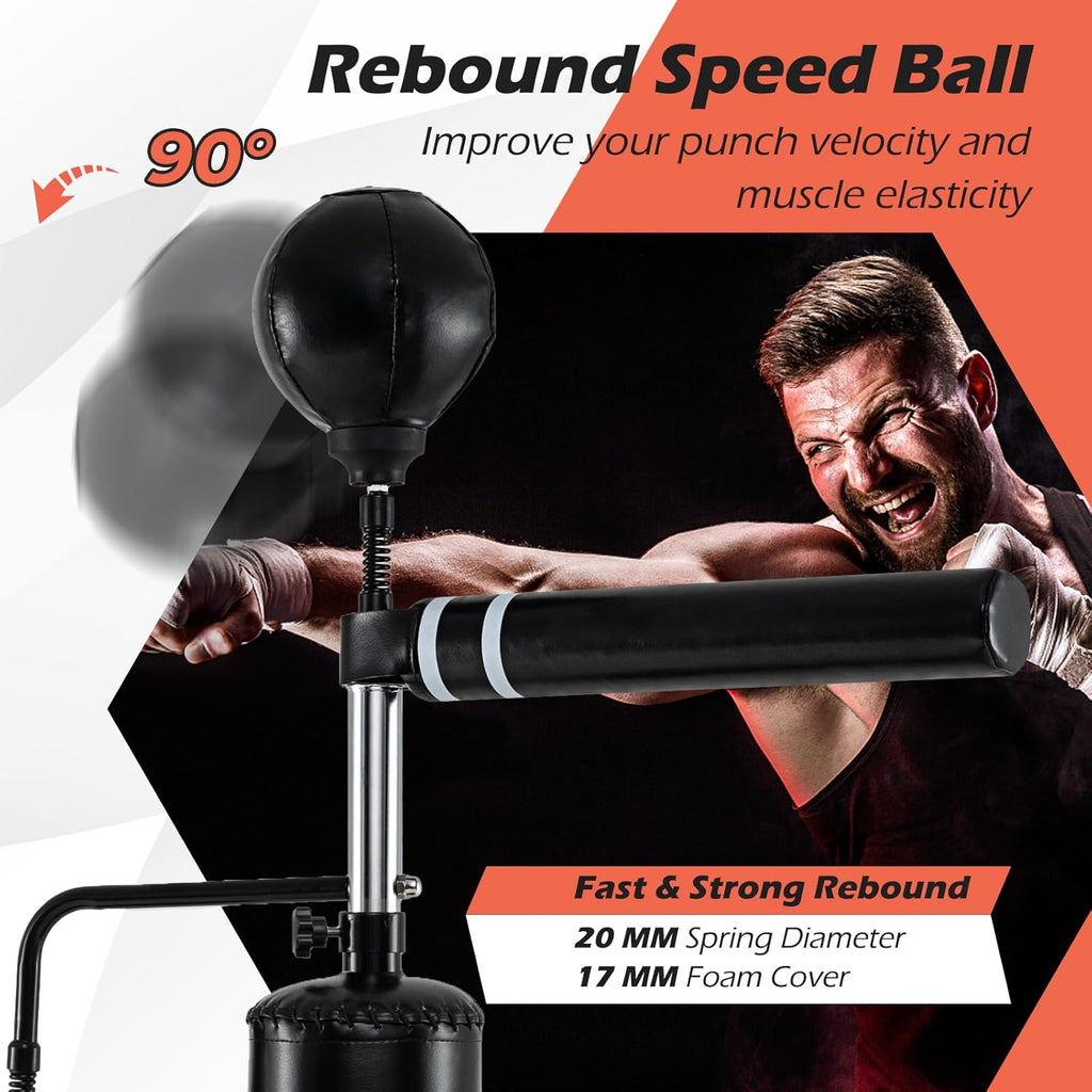 Punching Bag, Freestanding Boxing Bag Trainer with 2 Speed Balls, Swivel Bar & Punching Bag Stand, Height Adjustable