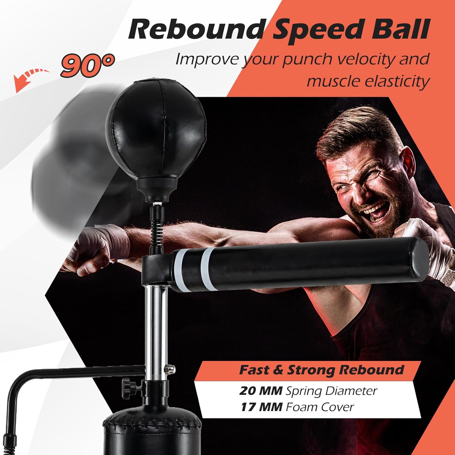 Punching Bag, Freestanding Boxing Bag Trainer with 2 Speed Balls, Swivel Bar & Punching Bag Stand, Height Adjustable