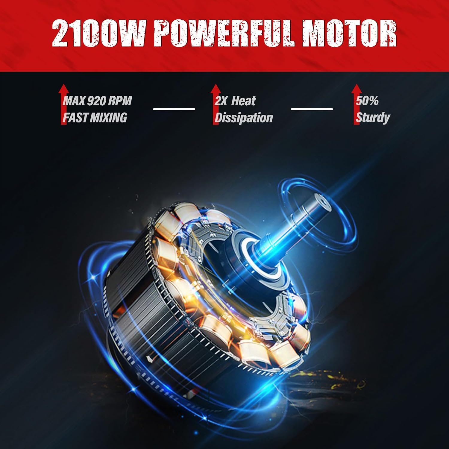 Cement Mixer, 2100W Electric Concrete Mixer with 6 Speed, 110V Handheld Mud Mixer for Motar,Paint, Grout, Plaster
