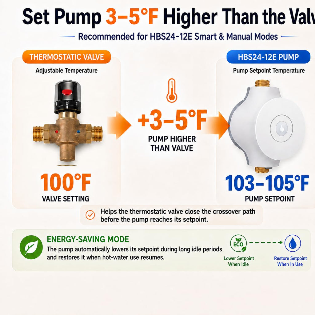 PROZRTED HBS24-12E Hot Water Recirculating Pump, Thermostatic Valve