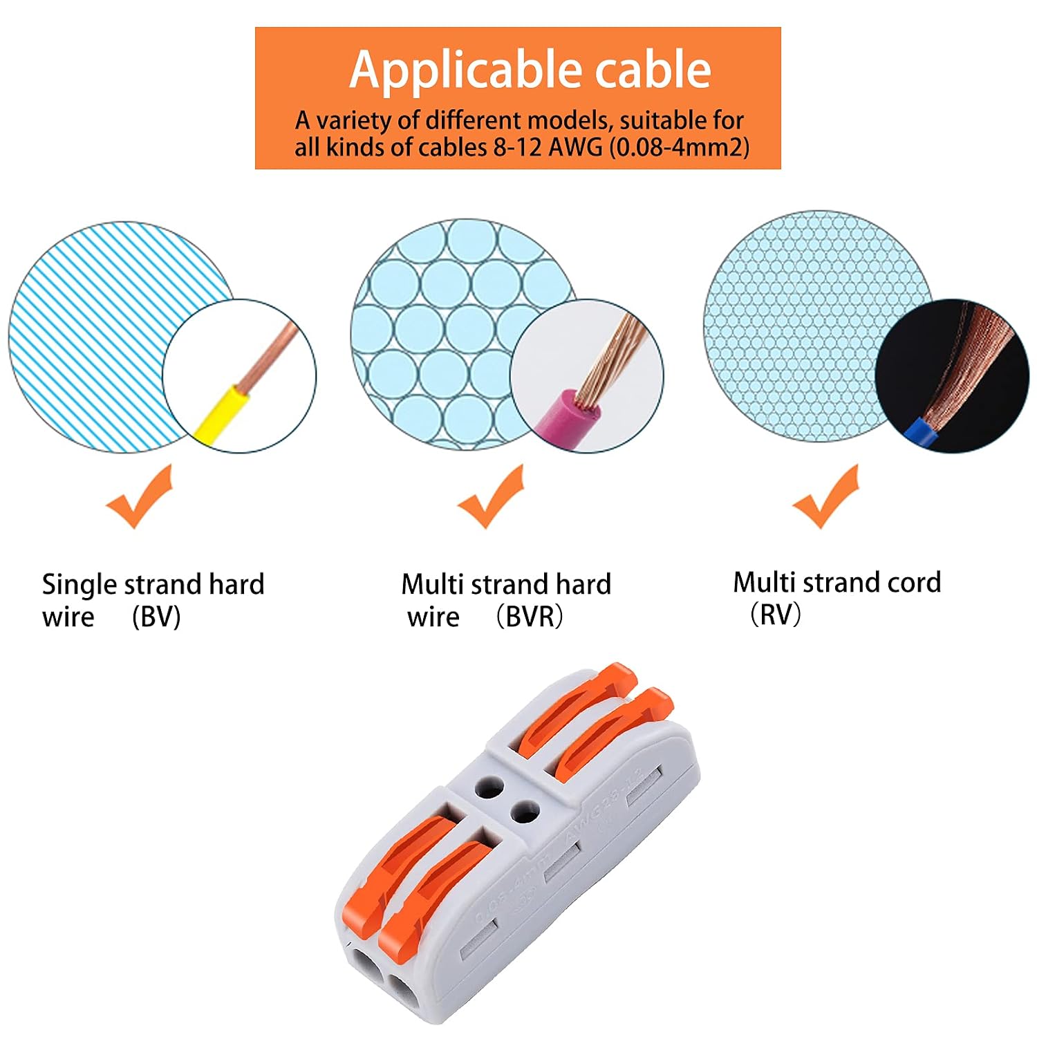 Wire Connectors,20PK Wire Connection,Nineleaf Push Quick Electrical Cable Connectors Working Range Max 32A 600Volt,2