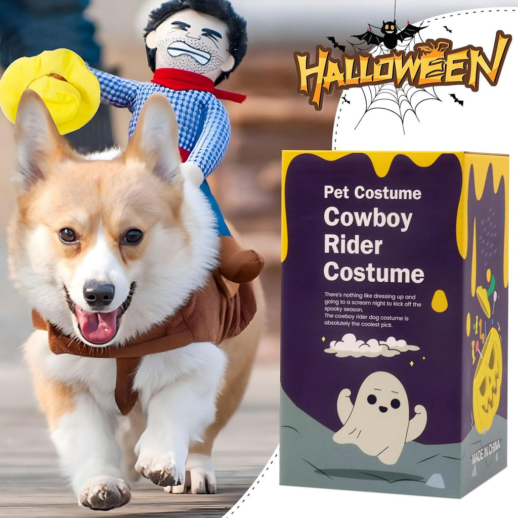 Cowboy Rider Dog Costume for Dogs Clothes Knight Style with Doll and Hat for Halloween Day Pet Costume (S)