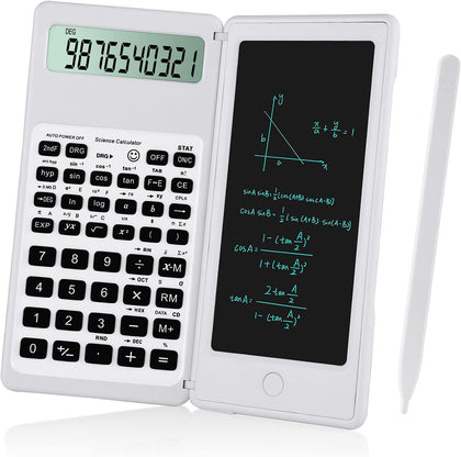 Scientific Calculators for Students, White Math Calculator with Notepad,10-Digit Large Screen, Classroom Must Haves
